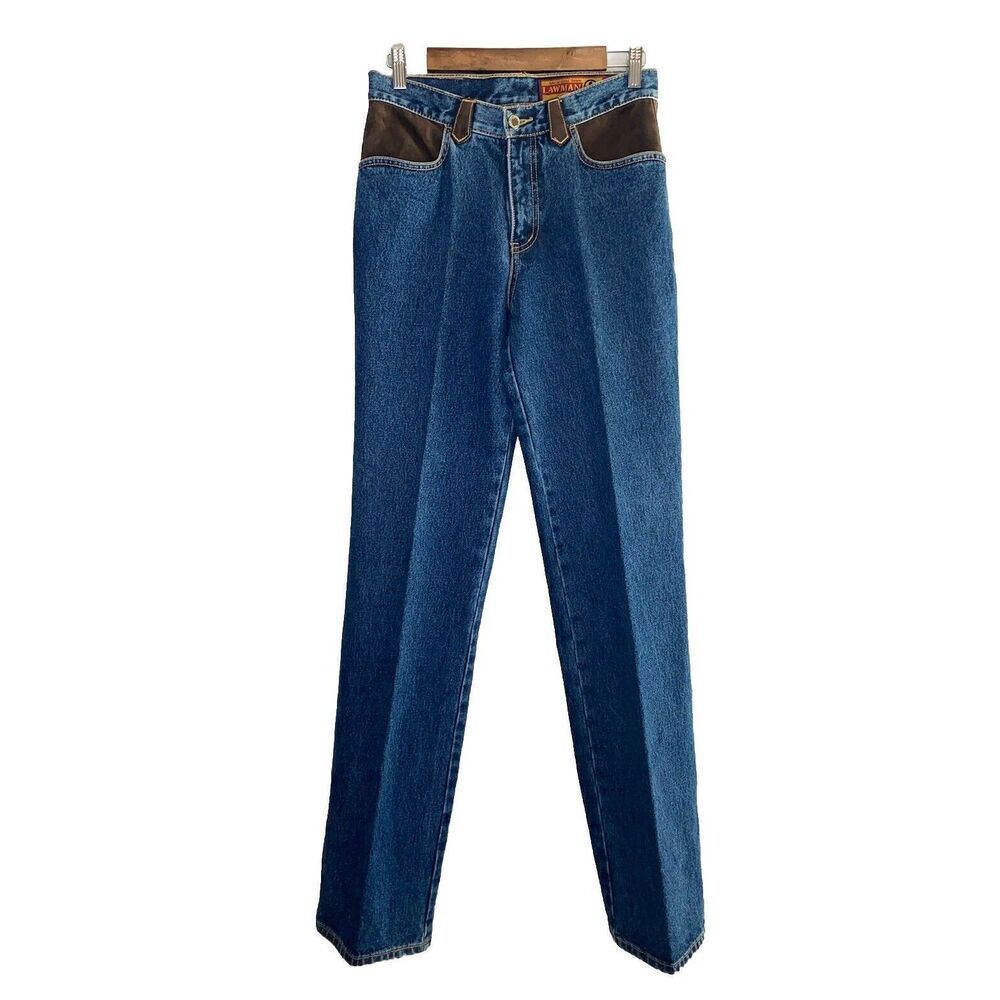 Vintage Lawman Western Jeans Womens 9 (6/8) Slim Fit Bareback Leather Yoke Rodeo